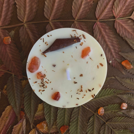 Harvest Mini Crystal Spell Candle | Apple, Chamomile + Rooibos | Abundance, Gratitude + Prosperity | Handmade With Soy Wax